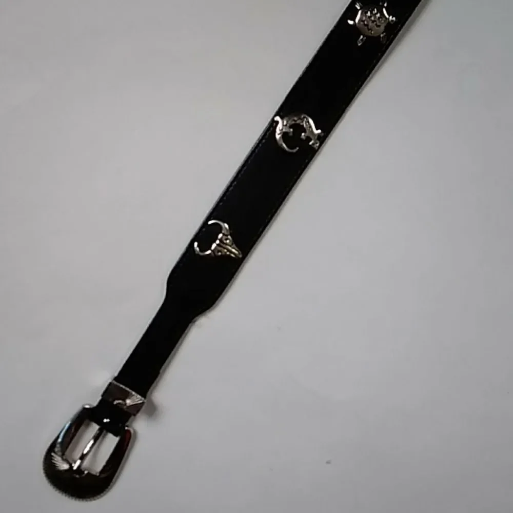 Vintage Metal & Leather Women Black Belt Cowboy